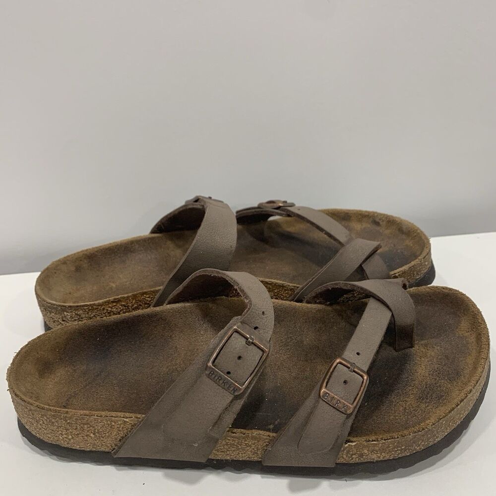 Birkenstock Mayari Brown Leather Loop Slip On Sandals Shoes Womens Sz 9-9.5/EU40 - Picture 4 of 11